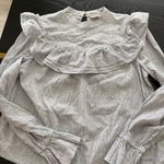 a.n.a . Ruffle Front Pinstripe Blouse Keyhole Back Long Sleeve Size Small EUC Photo 8