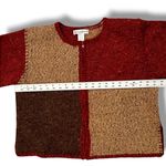Dress Barn Vintage 90s Cardigan Sweater Colorblock Zip Up Lrg Burgandy Tan Brown Photo 9