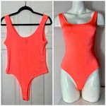 Votique Neon Orange Scoop Neck Slinky Stretch Bodysuit One Piece Size Large Photo 1