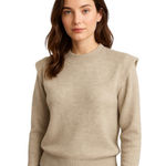 Joie Nwt  - neutral colored sweater with shoulder pads wool & cashmere blend Sz L Photo 0