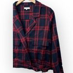 FRNCH Paris Plaid Belted Cropped Jacket Notch Lapel Classic Red Blue Small Photo 4