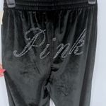 PINK Victoria's Secret Black Velvet Rhinestone Logo Wide Leg Lounge Pants XS NWT Size undefined Photo 3
