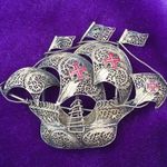 LADIES’ Antique Filigree Sailing Ship Dress Brooch Photo 0