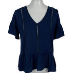 Hem & Thread  Top Small Blue Ruffle Sleeve Textured Boho Lightweight Blouse Photo 0