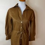 Vince . Linen-blend mini shirt dress in tobacco tan WOMENS XS Photo 2