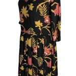 Violet Fish Bohemian Pleated Midi Dress S Black Floral 3/4 Sleeve Zip Boho Photo 3