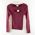Evereve  Paige Cutout Ribbed Cut Out Long Sleeve Top Port Maroon Small Photo 2
