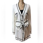 NWOT Aaron & Amber White Cardigan with Black Trim and Belt Women size Large Photo 3