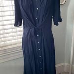 Seraphina Size 10 Shirt Midi Dress Navy Blue Tie Front Button Up Short Sleeves Photo 3