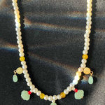Elegant Handmade Pearl and Yellow and Greene Gemstone Necklace Photo 0