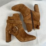 Ann Taylor Brown Suede Studded Buckle Ankle Boots Women 6M Block Heel Moto Boho Photo 7