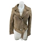 BlankNYC Beige Tan 100% Leather Suede Long Sleeve Zip Up Biker Moto Jacket Sz S Photo 1