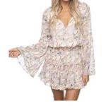 Buddy Love Women's Zozo Tiered Bell Sleeve Pink Gold Lightweight Dress XS EUC Photo 10