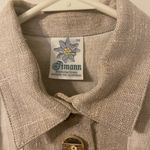 VTG Vintage Amann‎ Handarbeit Linen Leather Accent Traditional Austrian Shirt 38 Tan Size L Photo 2