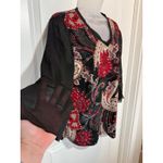 Susan Graver Womens Black Paisley Print V Neck 3/4 Sleeve Top Medium Blouse Work Photo 3