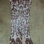 A'Gaci Gold Sequin High Slit Fitted Gown SZ L 8/10 Formal Gala Prom Stretchy Photo 2