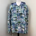 LL Bean Anorak Madras Patchwork Plaid Pullover Hoodie Jacket Women’s XL 90s Blue Photo 1