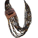 Vintage Amber Earth Tone Seed Bead Multi Strand Necklace with Wooden Belt Buckle Orange Photo 2