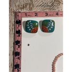 Avon 1987 Hand Painted Tropical Beauty Square Post Back Stud Earrings Women Vtg Blue Photo 7