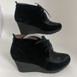 Donald J Pliner Women Sz 8 M Black Suede Nilos Ankle Wedge Booties Boots Lace Up Photo 1
