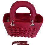 Red faux leather bucket satchel handbag, structured boxy, chunky hardware. NEW! Photo 1
