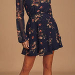 Lulus ✨ Always Yours Navy Blue Floral Print Long Sleeve Skater Sz Medium Dress✨ Photo 0