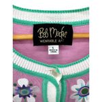 Bob Mackie Wearable Art Lilac Floral Embroidered Cardigan Sweater L Cottagecore Photo 2