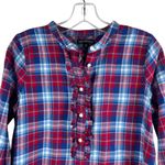 J.Crew Mercantile Flannel Plaid Popover Shirt Top Ruffle Blue Red Size XS Photo 4