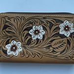 Genuine Leather Floral Western Spacious Wallet Tan Photo 4