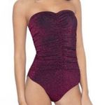 PQ Swim Garnet Ruched One Piece Women’s Strapless Burgundy Swimsuit Size Small Red Photo 0