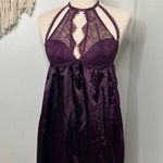 Frederick's of Hollywood  High Neck Purple Satin Lace Teddy Nightgown Lingerie Med Photo 0