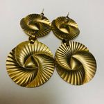 H.I.P. Gold Tone Retro Disc Pierced Dangle Earring Geometric Swirl Gypsy Vibe VTG Photo 9