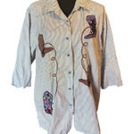 Bobbie Brooks Women’s Pinstripe Cowboy Boots Shirt Size 2X Brown Photo 0