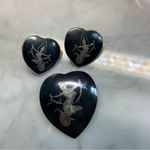 Siam Sterling Silver Brooch And Screw Back Earrings Heart Shaped Amearco VTG 21g Photo 1