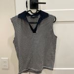Theory  Navy and White Striped Open polo Tank Top Photo 1