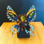 Handmade Copper Wire Wrapped Butterfly Pin Multi Color Beaded Statement Brooch Blue Photo 4