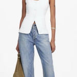 Madewell  100% Linen Scoopneck Cutaway Vest Salt White Button Up Size 0 Photo 0