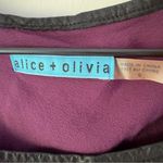 Alice + Olivia Silk Blend Mini Dress Purple Black Faux Leather Roll Tab Sleeves Photo 6