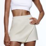 ZARA  asymmetrical skort skirt high rise waisted greige beige bone oyster mini Photo 0