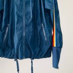 Zyia  Active Navy Blue Rainbow Striped Sleeve Windbreaker Bomber Jacket Photo 3
