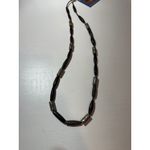 Wood Bead Necklace with Silver Tone Accent Beads – Boho Jewelry Black Photo 1