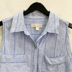 Michael Kors  Blue Striped Chambray Front Tie Linen Blend Sleeveless Top Size XL Photo 7