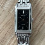 Seiko  Solar Luxury Ladies Watch Black Rectangular Dial Stainless Bracelet Photo 3