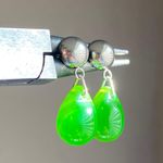 Handmade green opal teardrop Czech glass simple minimalist earrings💚 Photo 2