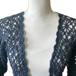 LINK Women Cropped Cardigan Top S Blue Knit Crochet Open Front Boho‎ Cottagecore Photo 3