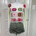 Debut  Women’s Crochet Multi Colored Bohemian Festival Cropped Blouse Size XS Photo 0
