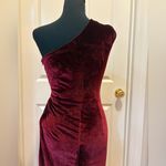Baltic Born Kourtney Velvet One Shoulder Midi Dress Sz S Merlot Tulip Hem Photo 9