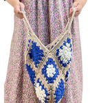 Handmade  Granny Square Handbag Blue & Taupe Photo 0