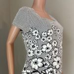 Maeve  Anthropologie Floral Embroidered Blouse Shirt White Black Knitted Trim #29 Photo 4