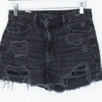 American Eagle American Eagle Womens Distressed Denim Mom Shorts Size 2 Black Raw Hem Grunge Photo 0